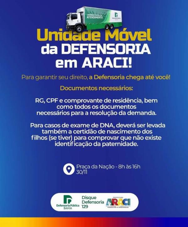 Defensoria Pública com Unidade Móvel de Atendimento em Araci 