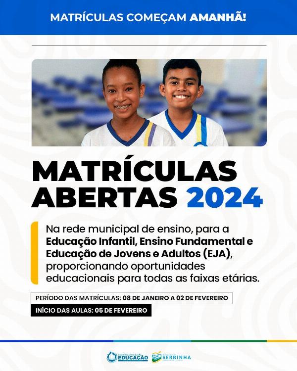 Matrículas abertas na rede municipal de ensino de Serrinha 