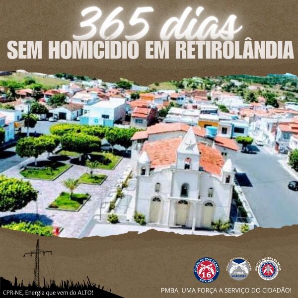 *Município de Retirolândia atinge a marca de 365 dias sem ocorrência de homicídio*