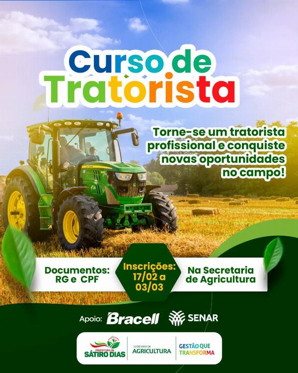 Prefeitura promove o curso de Tratorista em Satiro Dias